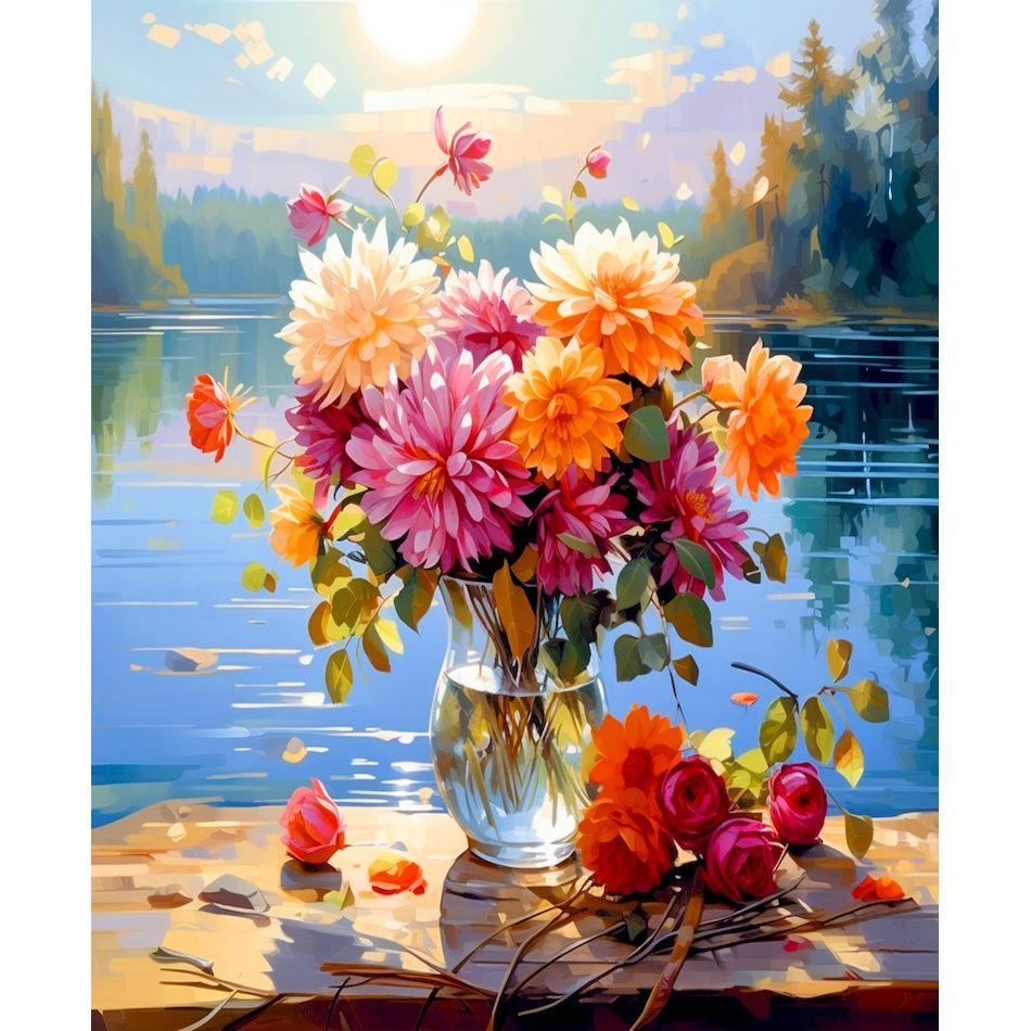 CHENISTORY Coloring By Number Sunset Scenery For Adults DIY Picture By Numbers Seascape Flower Drawing On Canvas Home Decor Gift