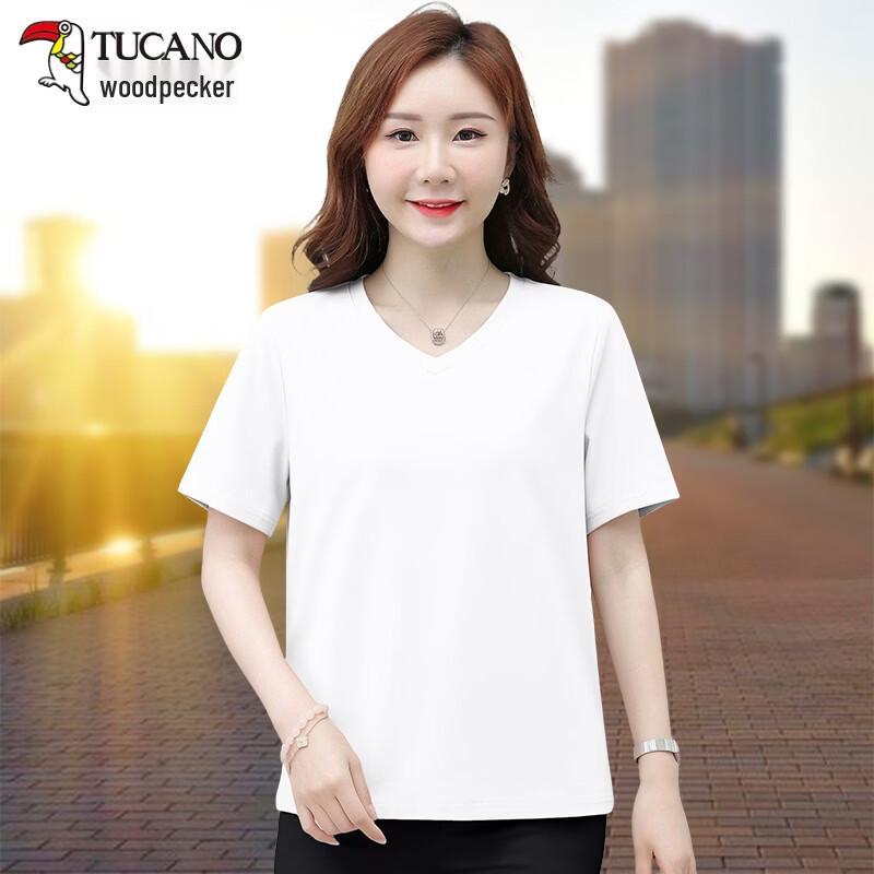 TUCANO Women s Pure Cotton V-Neck Short Sleeve T-Shirt 2XL белый