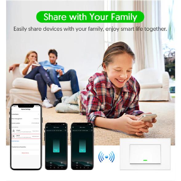 Milfra Smart Wifi Switch Neutral Wire Optional Intelligent Wall Button Light Switches AC100-240V Tuya APP Voice Control by Alexa