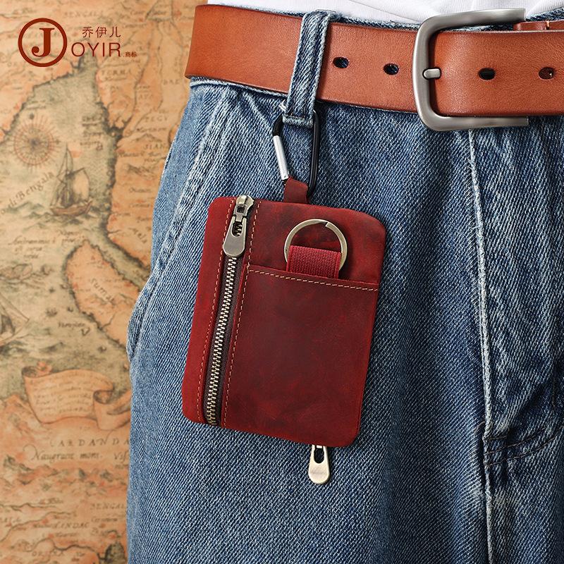 Crazy Horse Leder Retro Münzbeutel Münzbeutel Tragbar Schlüsselaufbewahrungstasche Echtes Leder Mini Tasche Hängende Bauchtasche