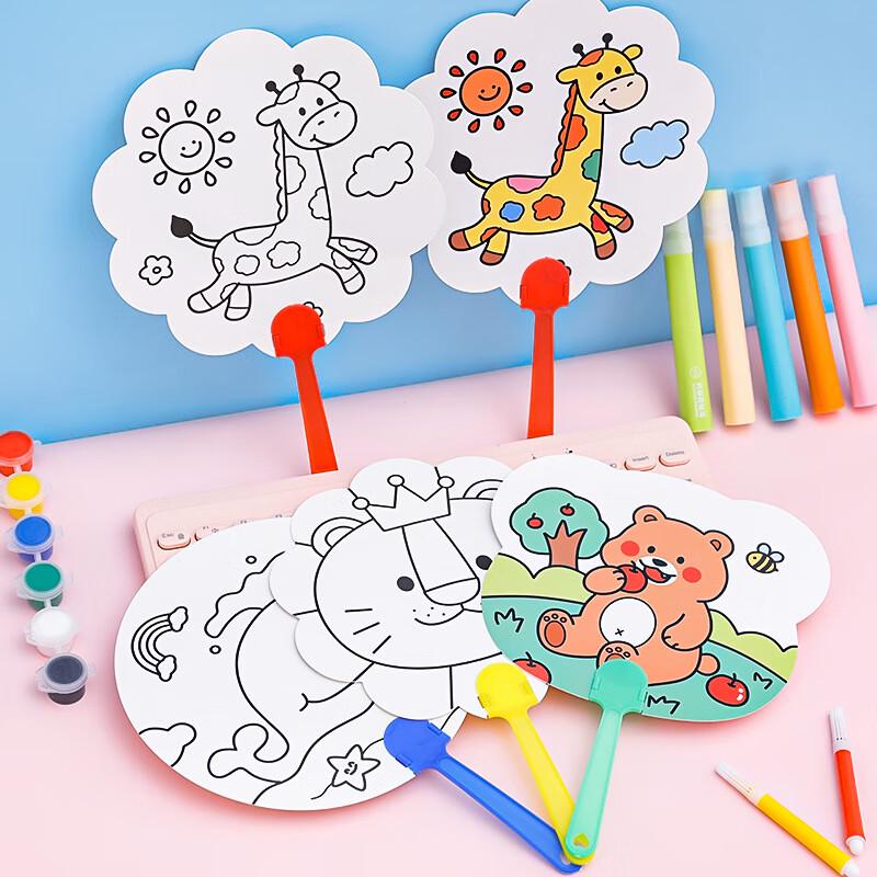Kids' DIY Wooden Hand Fan Painting Kit - 10 Sets