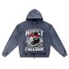 DTG Print Knitted Denim Zip-Up Hoodie Money Equals Freedom Brother Print Zipper Hoodies  