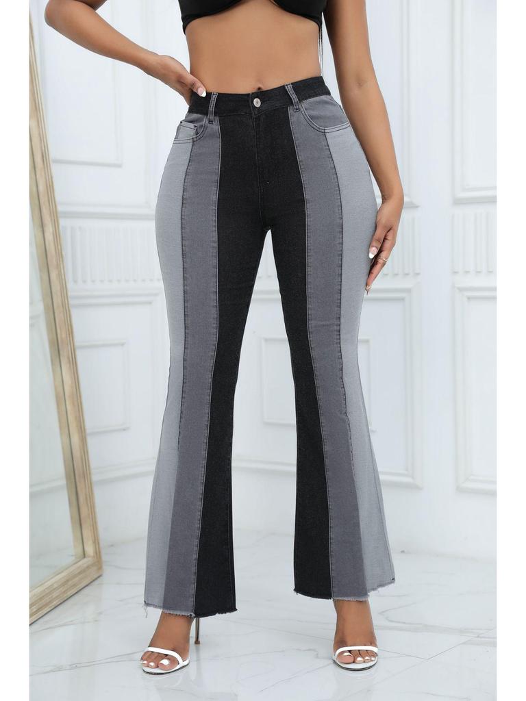 2026 Women's European American Flare Wide-Leg Jeans with Patchwork Elastic Fashion