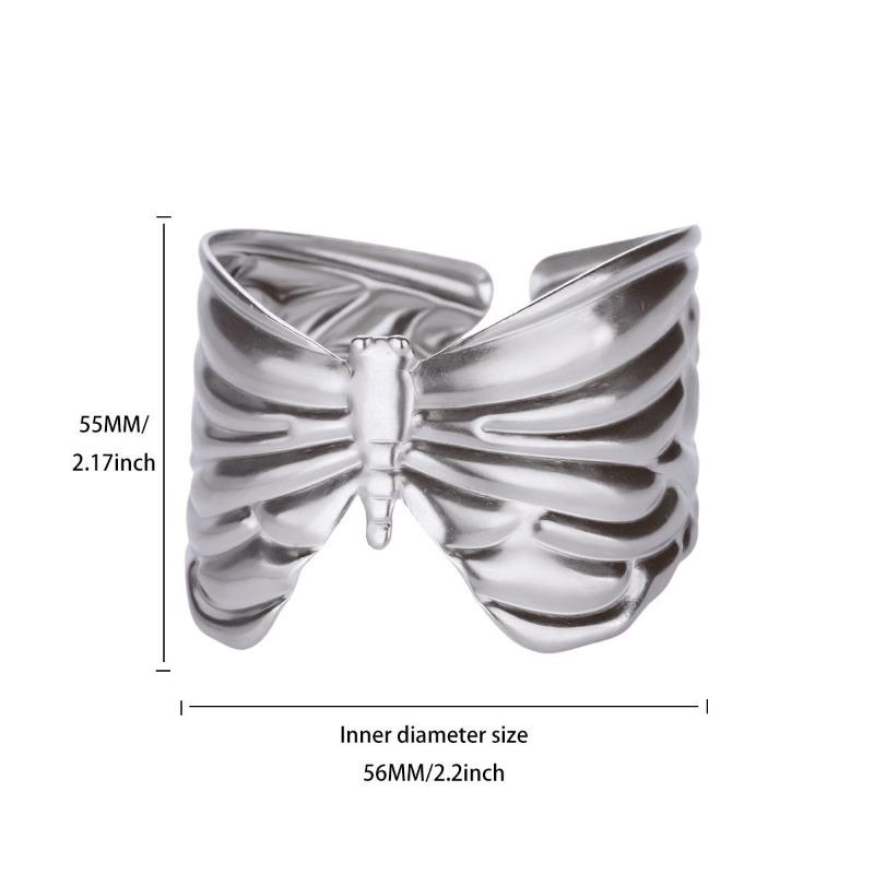 Wide Geometric Flower Stainless Steel Bracelet Women's Adjustable Open Bracelet Hip Hop Style