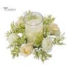 Delicate Candle Topper Artificial Rose Ring Pillar Candles Greenery Flower Wreath Plastic Garland Seasonal for Wedding Centerpiece Holiday Decor