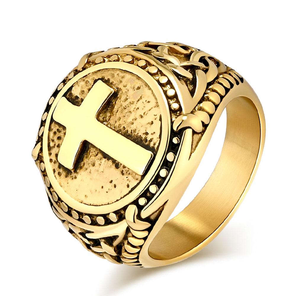 

Simple Personality Titanium Steel Cross Rings Men s Wear Hand Jewelry European and American Retro Ring 7 золотой