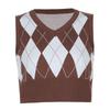 Holiday Autumn and Winter Personalized Fashion New Arrival Woolen Women's Clothing Sexy Plaid Color Contrast Short Sleeveless Vest Tops