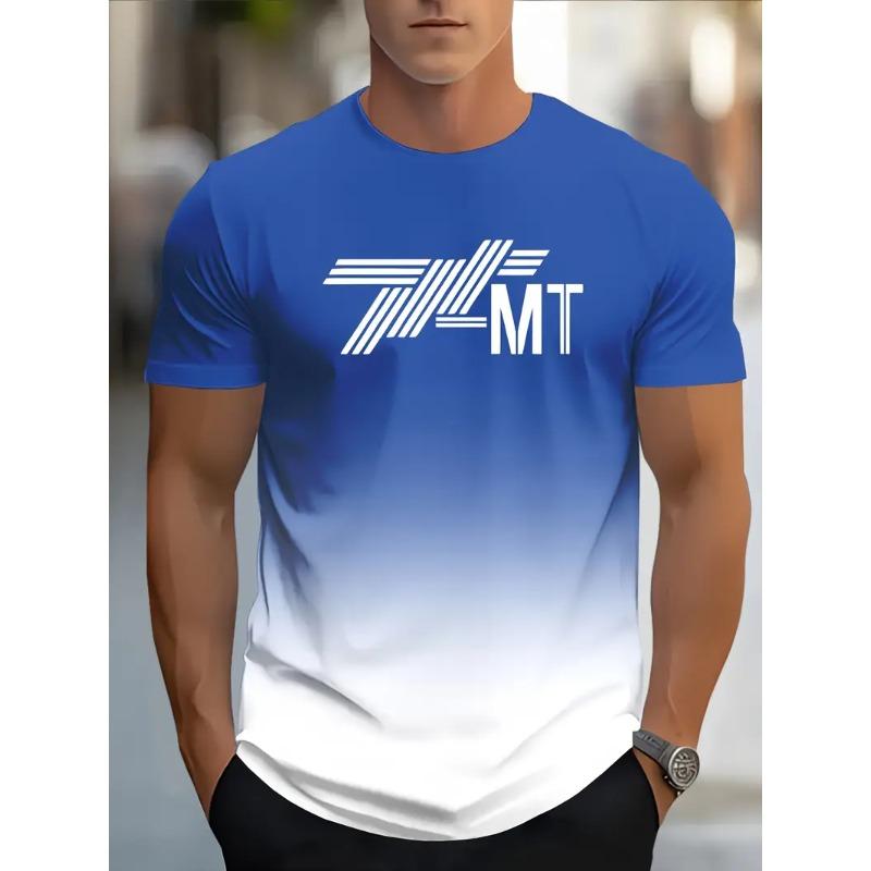 Men's 3D Gradient Solid Color Print T-shirt - Short-sleeved Breathable Polyester Round Neck Casual Streetwear Top