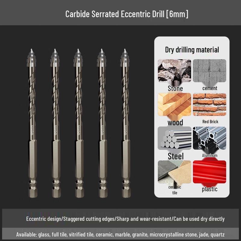 6mm Four-Blade Sawtooth Eccentric Drill Bit Set