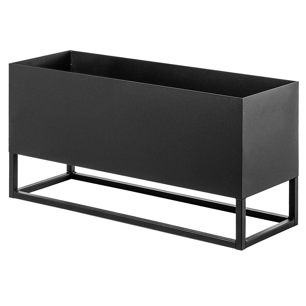 Breiter Pflanzenständer mit Topf 60x30cm, Blumentopf, Stahl-Pflanzenständer, schwarz
