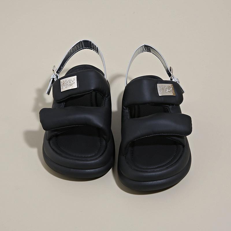 

Женские сандалии с открытым носком класса люкс весна и лето 2025 новая пляжная обувь приморская мода не устают ноги маффин Рим 35 чёрный