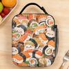 Dense Sushi and Cute Characters Pattern Lunch Bag Casual Travel Lunch Box Designer Portable Tote Food Bags