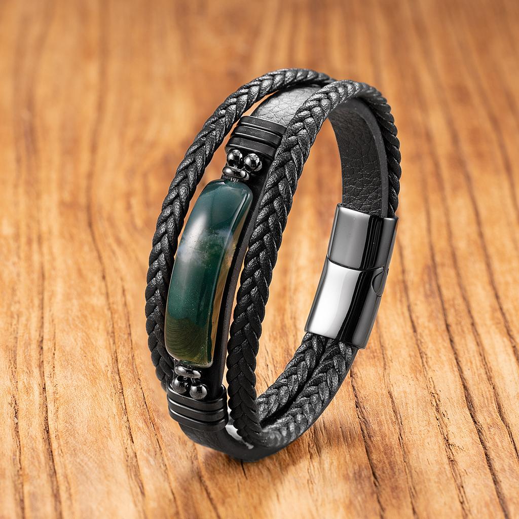 European and American Geometric Tiger's Eye Stone Bracelet Men's Multi-layer Leather Rope Bracelet Stone Bracelet Magnet Buckle Bracelet Women 2026