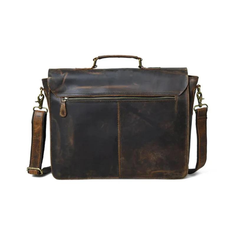 Handmade Vintage Buffalo Leather Messenger Bag With 2 Pocket Laptop Briefcase Office Shoulder Bag For Mans