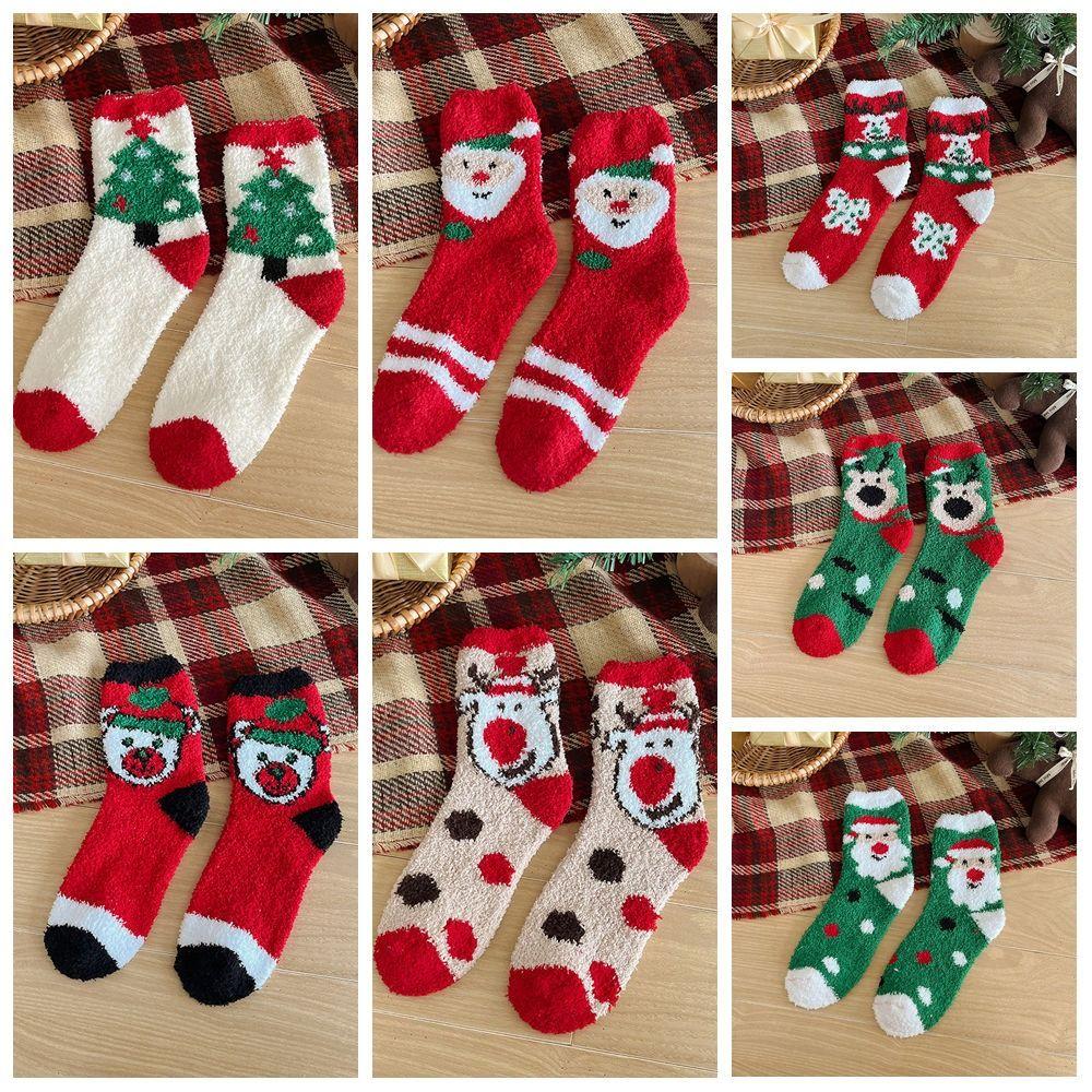 Cartoon Christmas Socks Santa Claus Women Hosiery Cute Floor Sleep Socks  Ladies