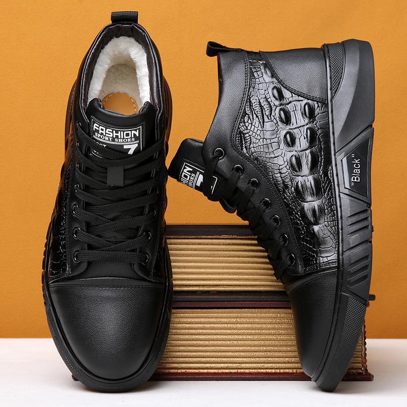 

Men s shoes cotton shoes velvet two-layer cowhide crocodile pattern warm leather surface casual sports shoes 2025 autumn and winter 44