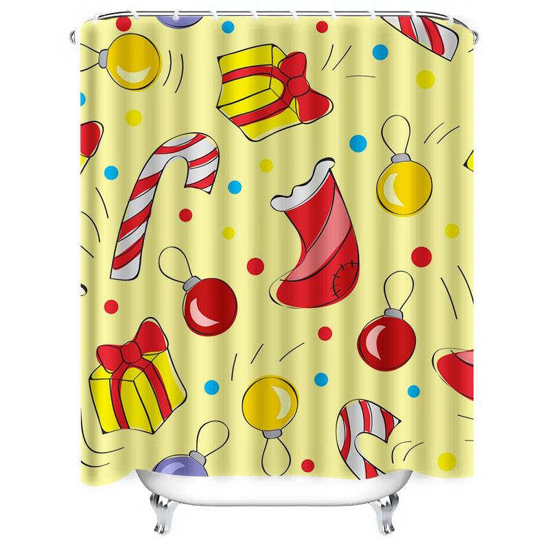 TU Festive Christmas Shower Curtain Holiday Bathroom Decor Waterproof Xmas Pattern Fabric Backdrop Holiday Home Decor Gift