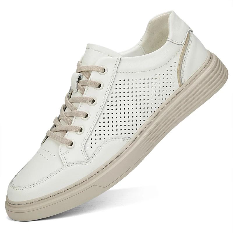 New Breathable Mens Shoes Fashion Hollow Out Walking Sneakers Comfy Outdoor Italian Genuine Leather Casual Shoes Skateboard Shoe