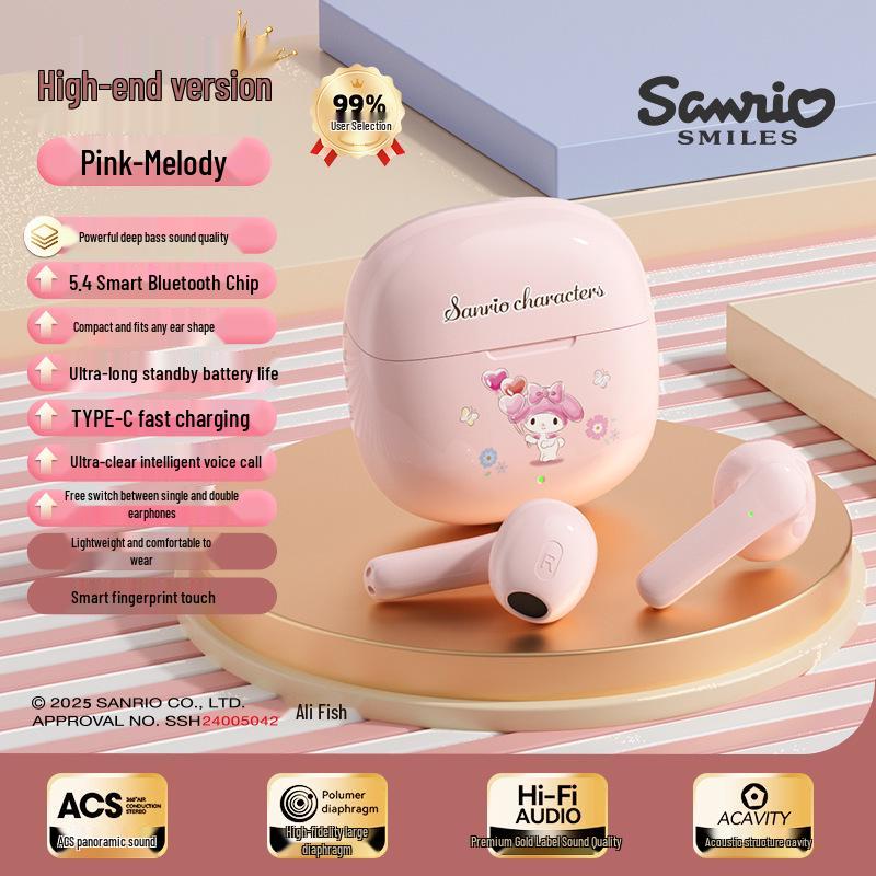 Hello Kitty Sanrio B03 Wireless Noise-Cancelling Earphones - Cute Cartoon Unisex Semi-In-Ear Bluetooth.