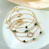4Pcs/Set Imitation Gemstone Bangle Set Green Color Jewelry Set Fashion Hollow Bracelet