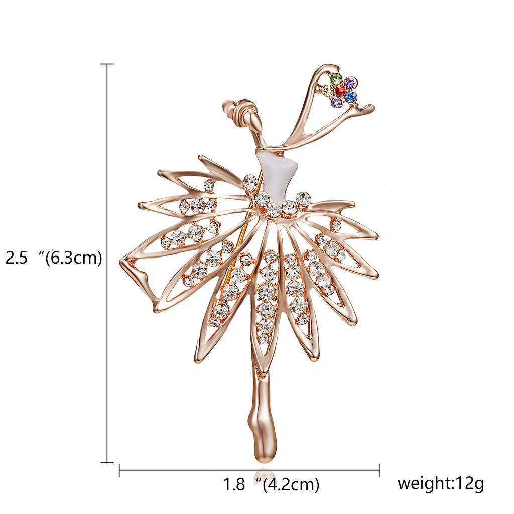 Rinhoo Fashion Ballet Girls Crystal Brooches For Women Cute Rhinestone Gymnastics Ladies Dancer Enamel Pins Figure Badge Jewelry