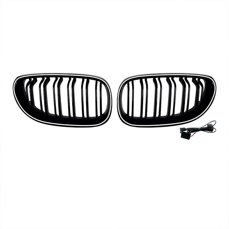 For BMW 5 Series E60 E61 2004-2010 High Quality ABS Single Line & Double Lines LED Kidney Grille Front Racing Grills Gloss Black