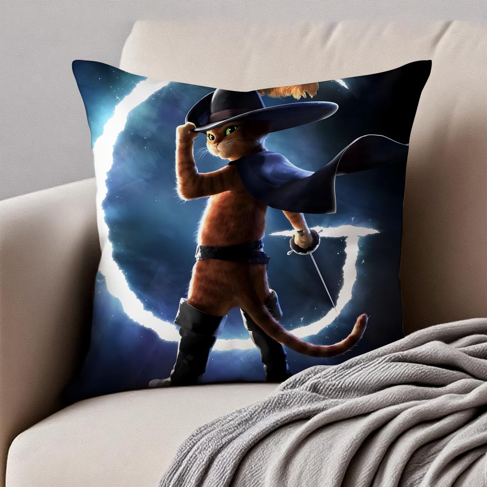 Interesting Funny PPuss In Boots Cushion Cover Pillowcase Antidustmite Invisible Zipper Short Plush Sofa Cushion