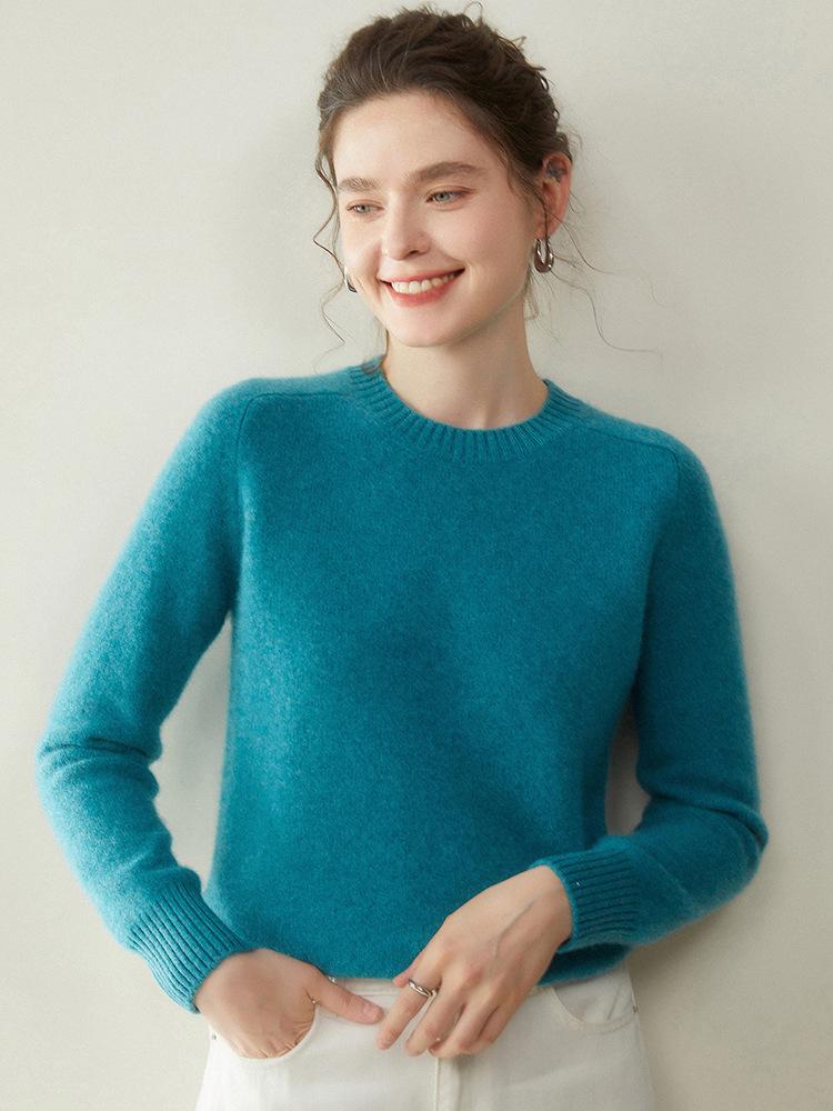 Damen Kaschmir Pullover mit Rundhalsausschnitt - Herbst/Winter Kollektion 2025, Sattelschulter, Verdickt, Uni-Farben, Lockere Passform, Figurschmeichelnde Strick-Basis.