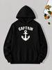 Unisex Hoodie, Casual Daily Wear, Captain Anchor Graphic Print, Pullover Sweatshirt, Streetwear Style, Autumn Winter Season, Kangaroo Pocket And Draws