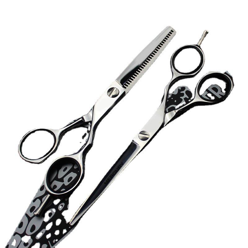 6.0-Inch Leopard Pattern Hairdressing Scissors Set: Straight, Serrated, Thinning, Reverse Tooth Scissors for Salon. 6.0 inch Reverse Tooth Scissors