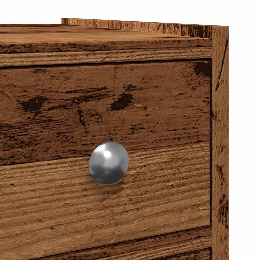 Narrow Bathroom Cabinet with Casters Rustic Wood Look Particleboard