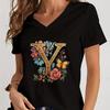 Women Tshirts AZ 26 Alphabet Flower Vintage Design Premium Tshirt Vintage Butterfly Flower 26 English Alphabet Summer Tshirt