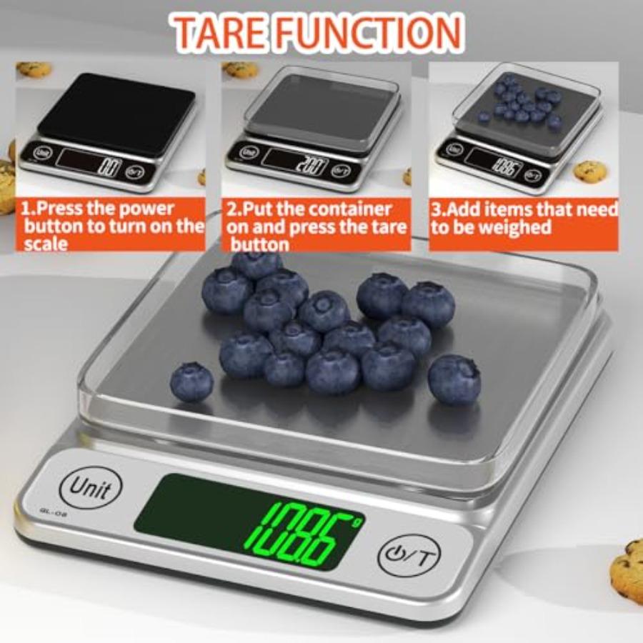 Kitchen Scale Digital Food Scale 3000g 0.1g LCD Display Mini Food Scale for Baking Cooking Silver