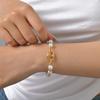 Fashion Personality Stainless Steel Rivet Oval Imitation Pearl Bracelet Gold Ladies Accessories 2399