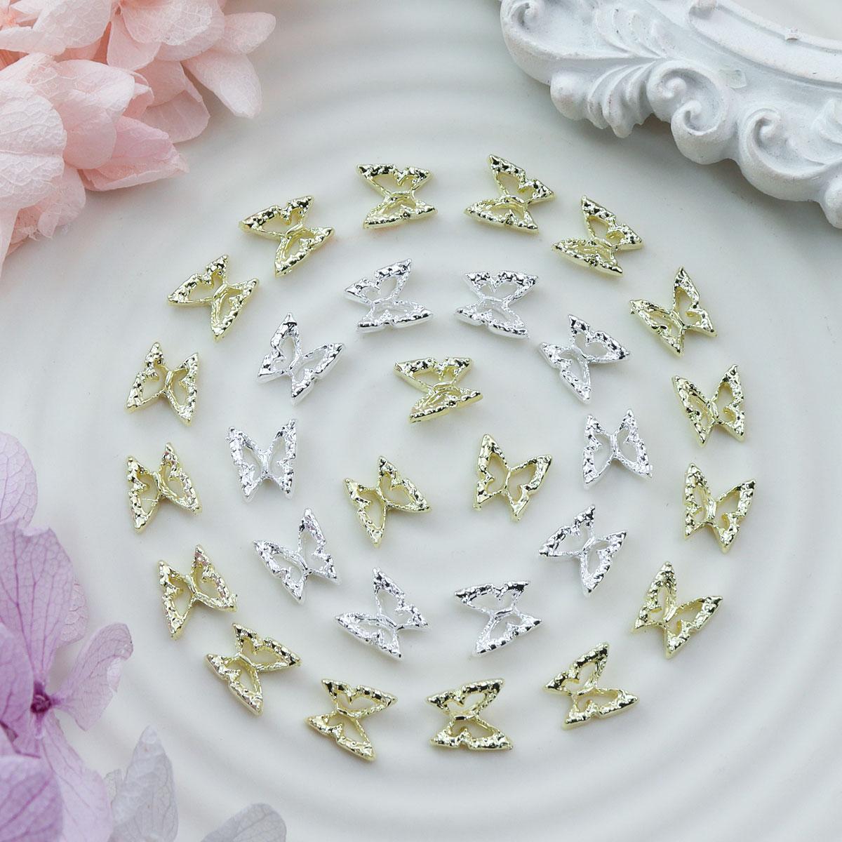 

20 шт. роскошных золотисто-серебристых полых бабочек для ногтей с металлическими стразами Decoracion DIY Nail Art Supplies Korean Parts