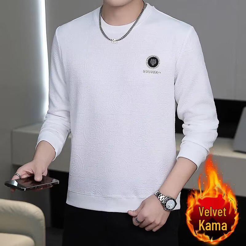 

Men s Plus Velvet Jacquard Hoodie – Trendy, Warm, Long-Sleeved, Round Neck, Casual Base Layer for Autumn/Winter. 4XL білий