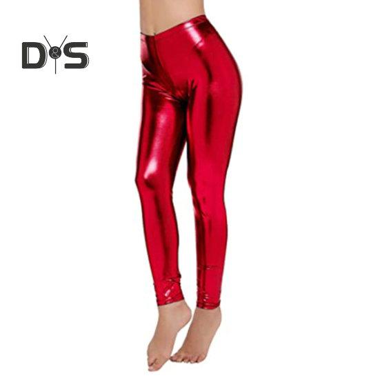 Women Pants Glossy Faux Leather Skinny Elastic High Waist Solid Color Smooth Soft Breathable Tummy Control Ankle Length Club Party Lady Long Trousers