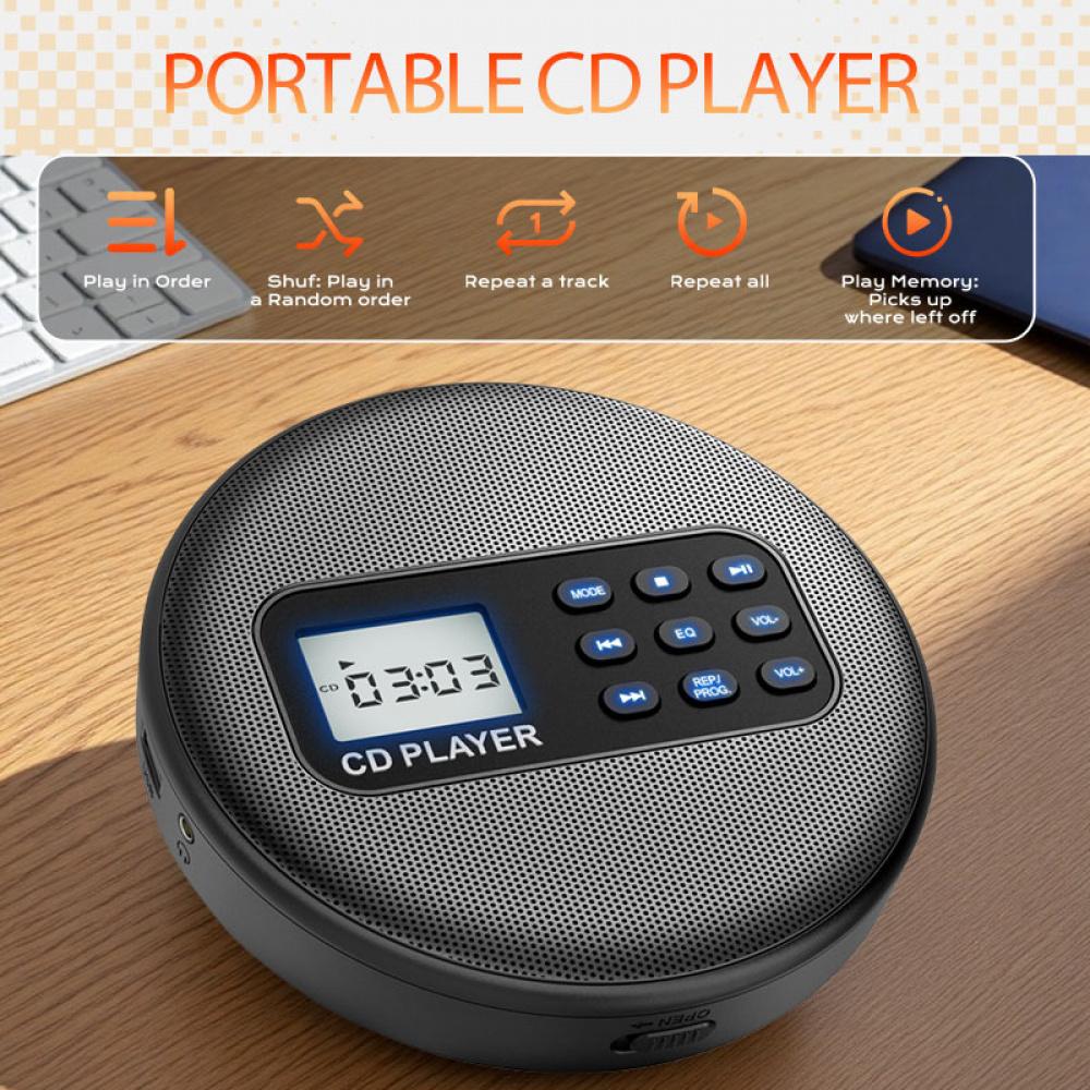 Portable CD Player with Built-in Stereo Speakers, Bluetooth 5.1, 1500mAh Rechargeable Battery, Support CD/MP3/USB Playback, Anti-Skip, EQ Settings