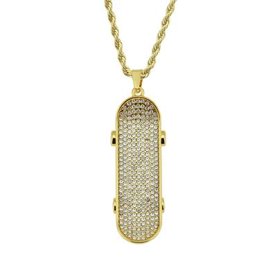Selling Creative Explosive Men's Necklace Diamond Stereo Skateboard Pendant Hipster Fashion Accessory