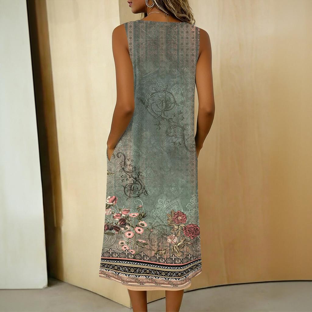 Women's Casual Sleeveless Button-down Mid-length Dress