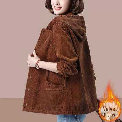 Γυναικείο Τζιν Jacket - Παχύ Βελούδο, Απλή Χαλαρή Εφαρμογή, Μεγάλα Μεγέθη, Αδυνατιστικό Κορεατικό Στυλ για Φθινόπωρο και Χειμώνα.