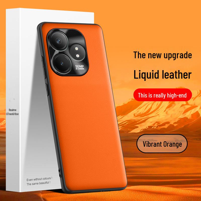Realme GT Neo 6 SE Liquid Leather Protective Cover - Anti-Fall Shell, One-Piece Design, Suitable for Mobile Phone.