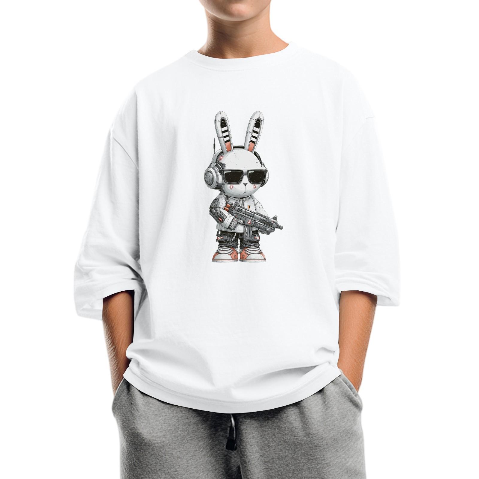 

Children s Fashion Printed Round Neck Seven Sleeve Top Casual T-Shirt 120 білий