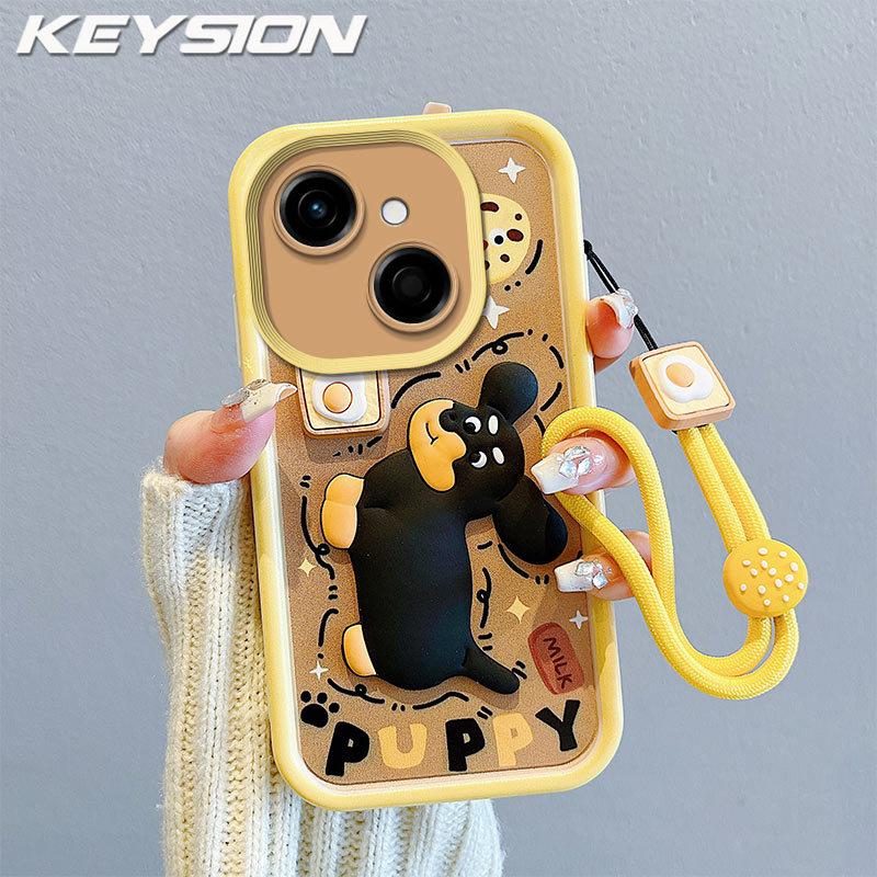 KEYSION Shockproof Case for TECNO Spark 40C with Lanyard Soft Silicone Cute 3D Cartoon Doll Phone Back Cover for Tecno Spark 40C