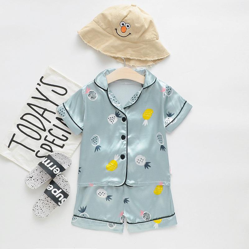 BB58 Mufurui Summer Kids' Silk Bear Cartoon Pajama Short Sleeve Two-Piece Set
