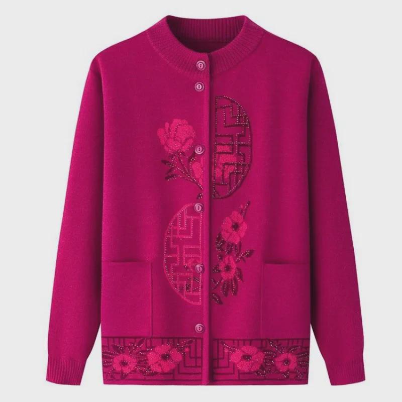 Warm Knitted Cardigan for Middle-aged and Elderly Women - Plus Velvet Winter Sweater Coat