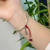 New Chinese Style Silver Bamboo Joint Bracelet with Red String Bell - Elegant, Retro Design for Couples