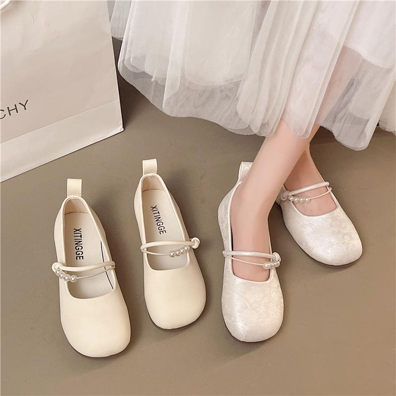 Chinese national style Mary Jane shoes evening gentle wind with skirt French beautiful fairy wind shallow mouth single shoes women's shoes