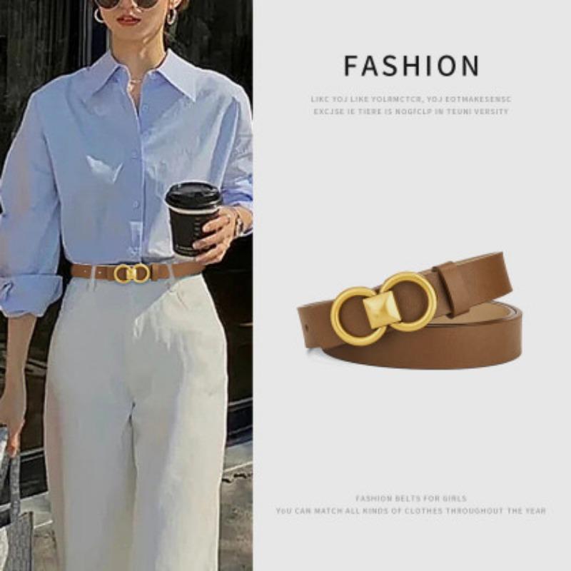 Gürtel Damen Dünner Gürtel Modisch und Vielseitig Neuer Stil Rock Kleid Dekorativ Glatter Knopf Damen Hosen Gürtel