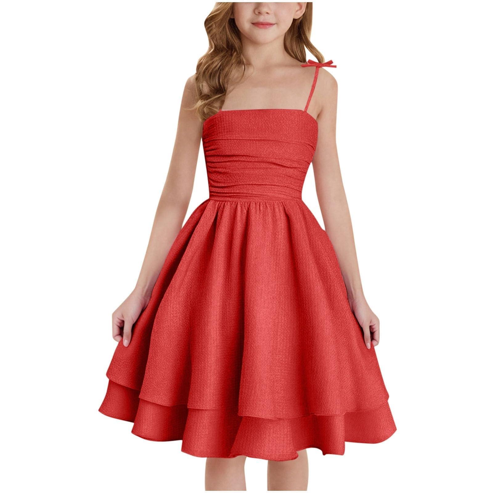 Children s Fashion Princess Dress Sweet And Cute Spaghetti Strap Dress 130 красный